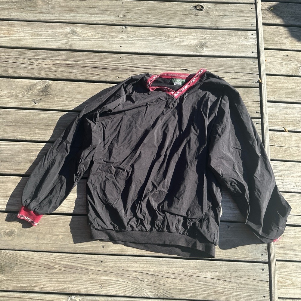 Linksport by Austad's Mens XXL Black Nylon Windbreaker Pullover V-Neck Vintage